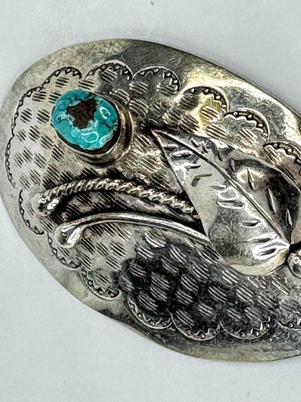 Signed Navajo Artist D. F. Garcia Sterling Turquoise Figural Brooch 25.3g JR208
